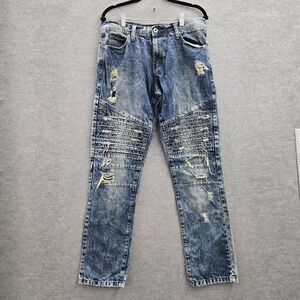 Southpole Men Jeans 32/32‎ Blue Denim Biker Distressed Zipper Button 30" Inseam